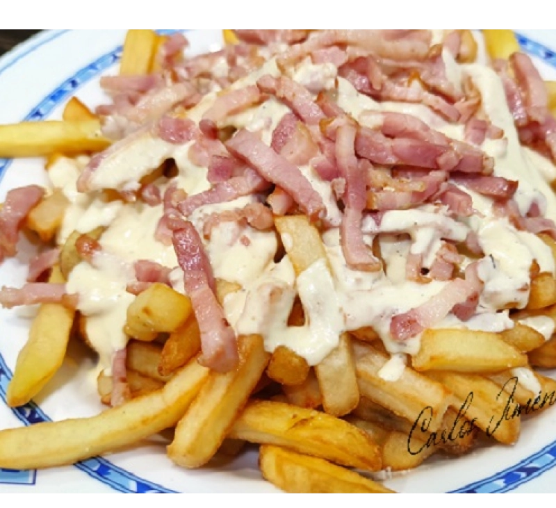 PATATAS FRITAS ESTILO BURGUER CON BACON Y QUESO GRATINADAS EN THERMOMIX. BADAJOZ, VILLANUEVA DE LA SERENA, DON BENITO, MERIDA, ZAFRA.
