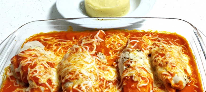 Pechugas de pollo pizzaiola con puré de patata con Thermomix® TM6 - DON BENITO - BADAJOZ