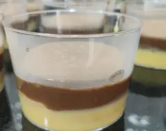 Step <p>Verter crema de vainilla hasta cubril las galletas ( mas o menos 1 dedo)</p><p>Poner otra galleta mojada encima de la crema de vainilla.<br></p> illustration