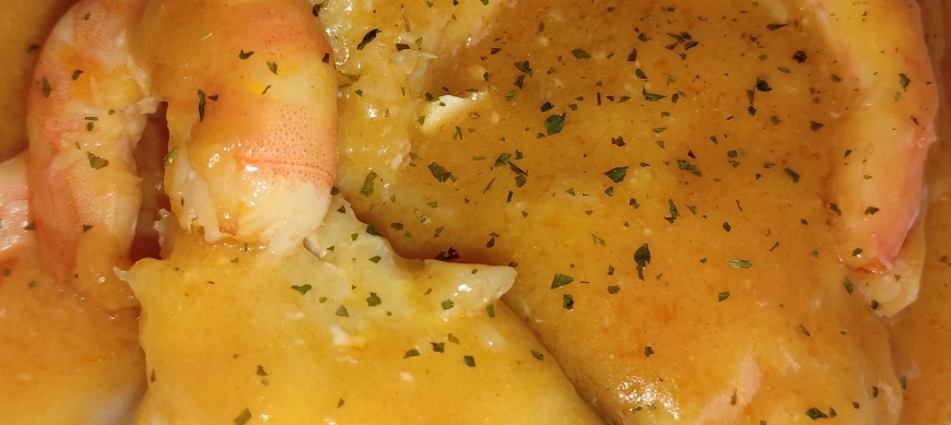 BACALAO CON LANGOSTINOS CON THERMOMIX EN RIBERA DEL FRESNO