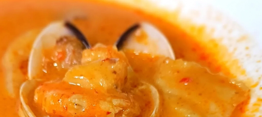 SOPA MELOSA DE MARISCOS CON THERMOMIX. BADAJOZ, VILLANUEVA DE LA SERENA.