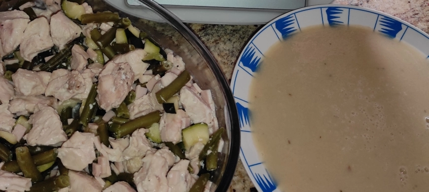 MENU COMPLETO: CREMA DE CHAMPIÑONES Y POLLO CON JAMON DE PAVO GRATINADO CON QUESO Y VERDURAS CON THERMOMIX EN RIBERA DEL FRESNO